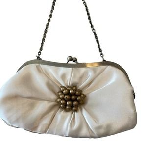 Beautiful Vintage Ivory Evening Bag with Gold Embellishment